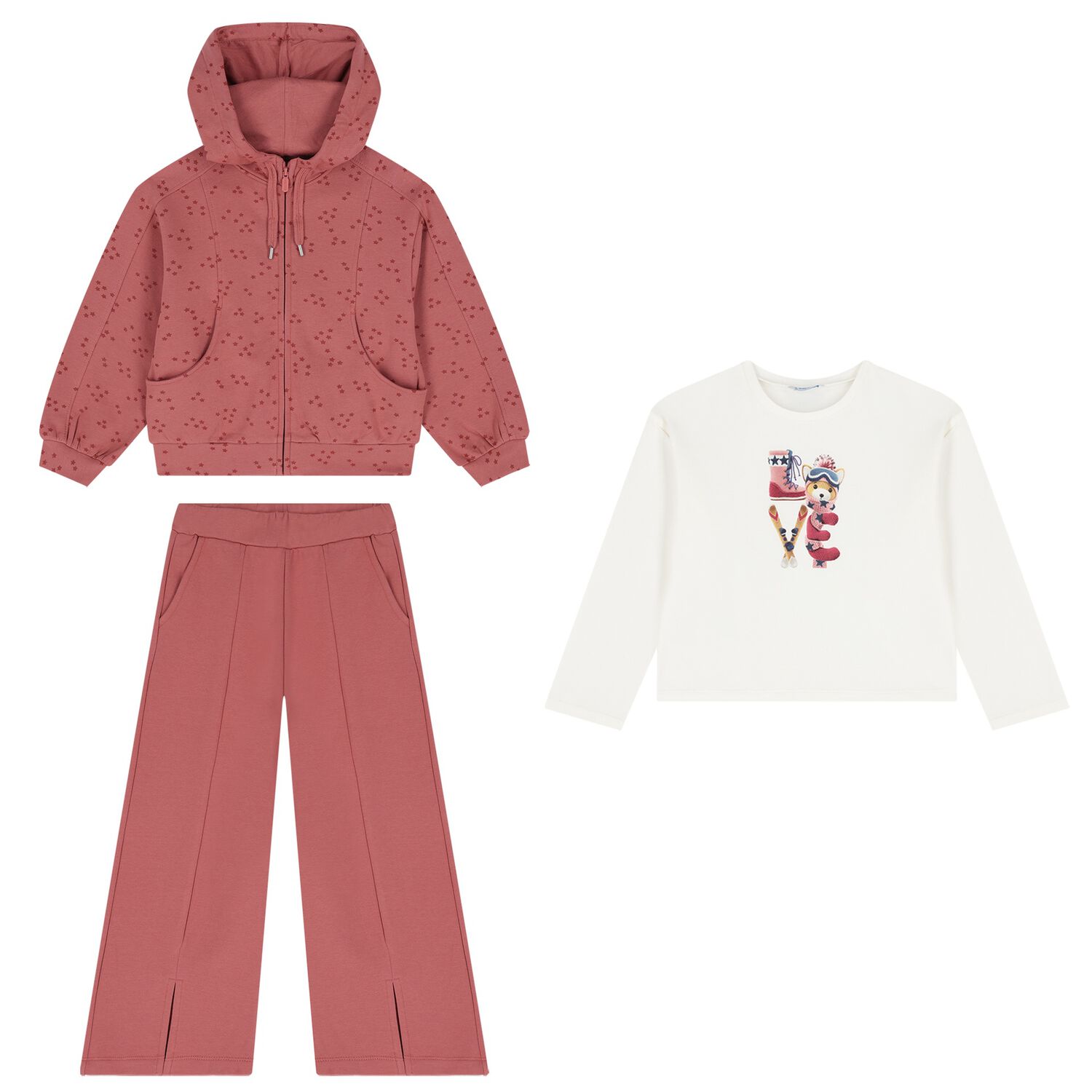 Girls White & Pink Printed Tracksuit ( 3 Piece ), 2, hi-res