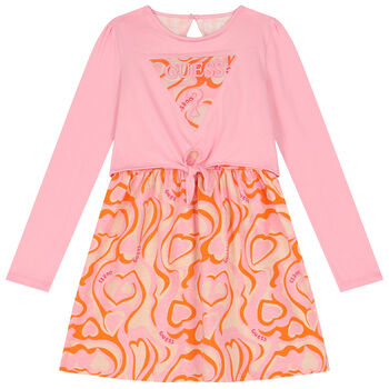 Girls Pink & Orange Logo Dress