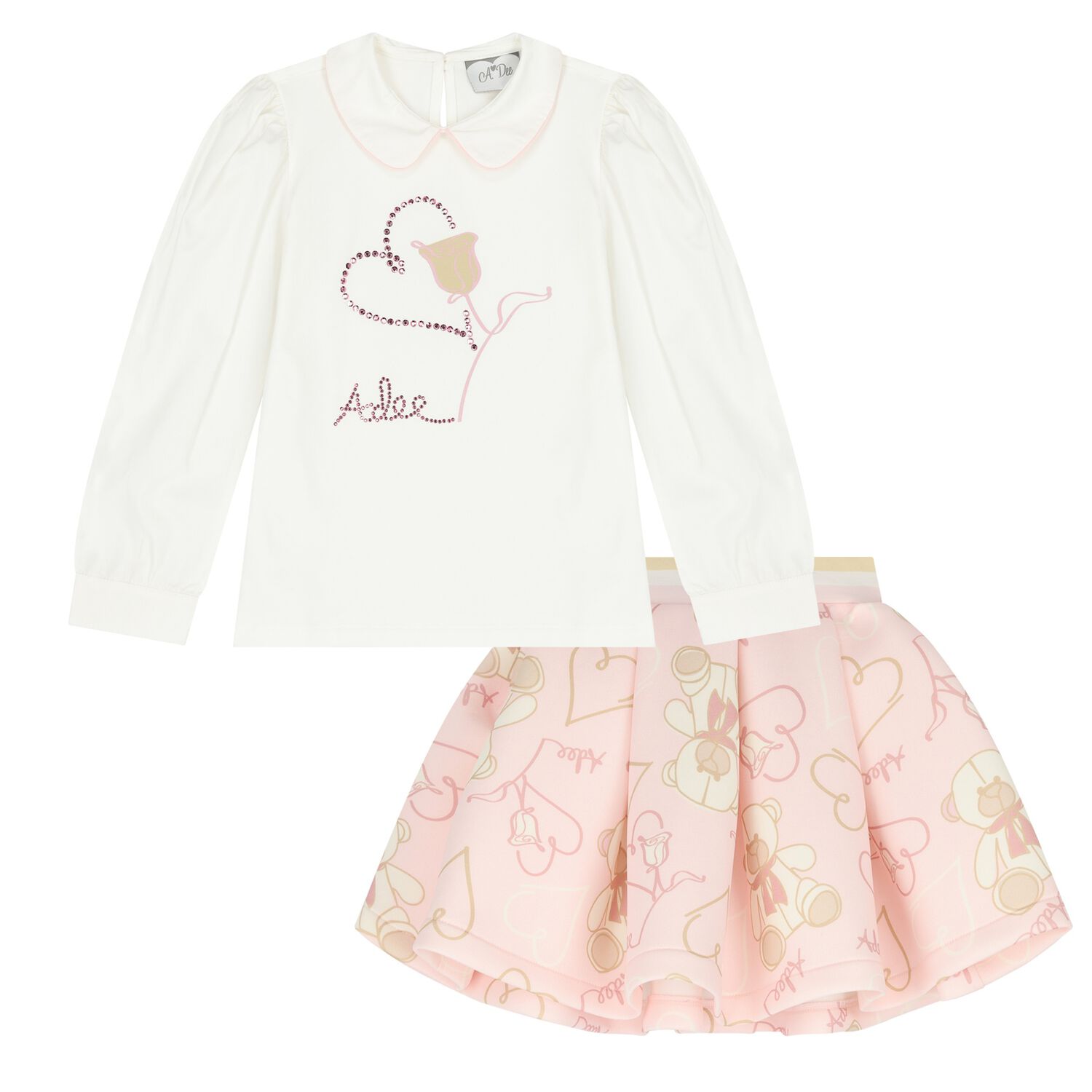 Girls White & Pink Logo Skirt Set , 1, hi-res image number null