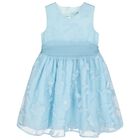 Girls Blue Cut-Out flowers Dress, 2, hi-res