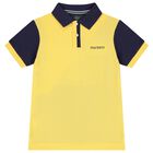 Boys Yellow & Navy Blue Logo Polo Shirt, 1, hi-res