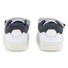 Boys White & Navy Blue Logo Trainers, 2, hi-res