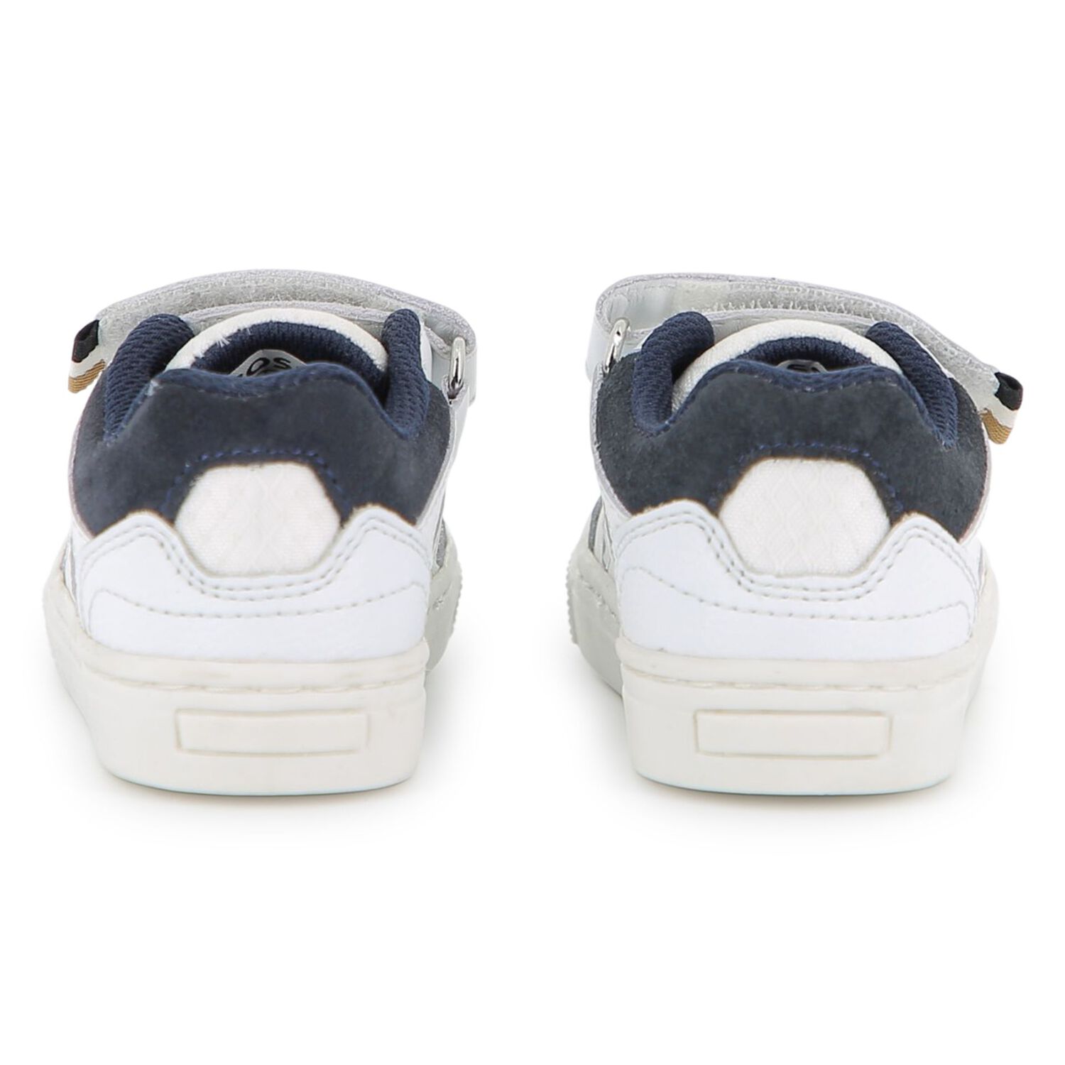 Boys White & Navy Blue Logo Trainers, 2, hi-res