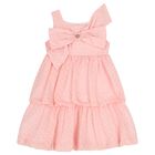 Girls Pink Bow Tiered Dress, 1, hi-res