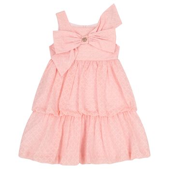Girls Pink Bow Tiered Dress