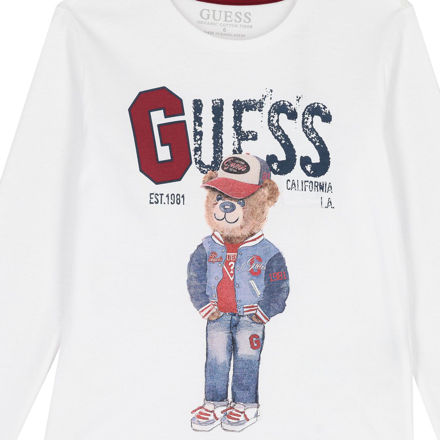 بلوزة بيضاء بأكمام طويلة للأولاد بطبعة دب تيدي, 2, hi-res