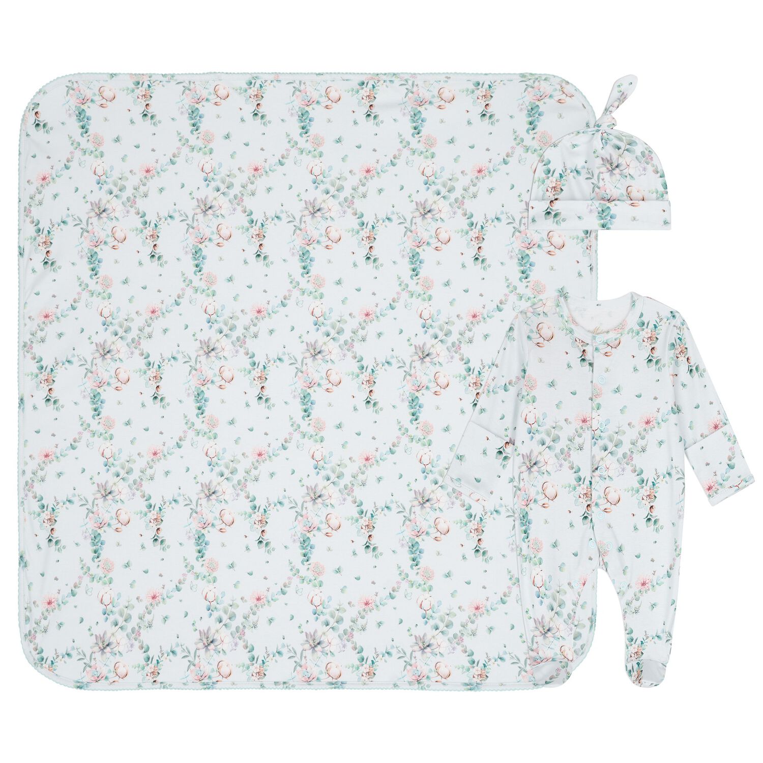Baby Girls Mint Floral Babygrow Set, 1, hi-res