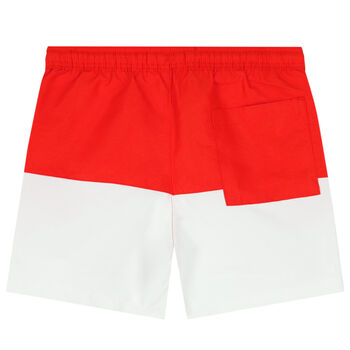 Boys Red & White Logo Swim Shorts