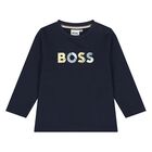 Younger Boys Navy Blue Logo Long Sleeve Top, 2, hi-res