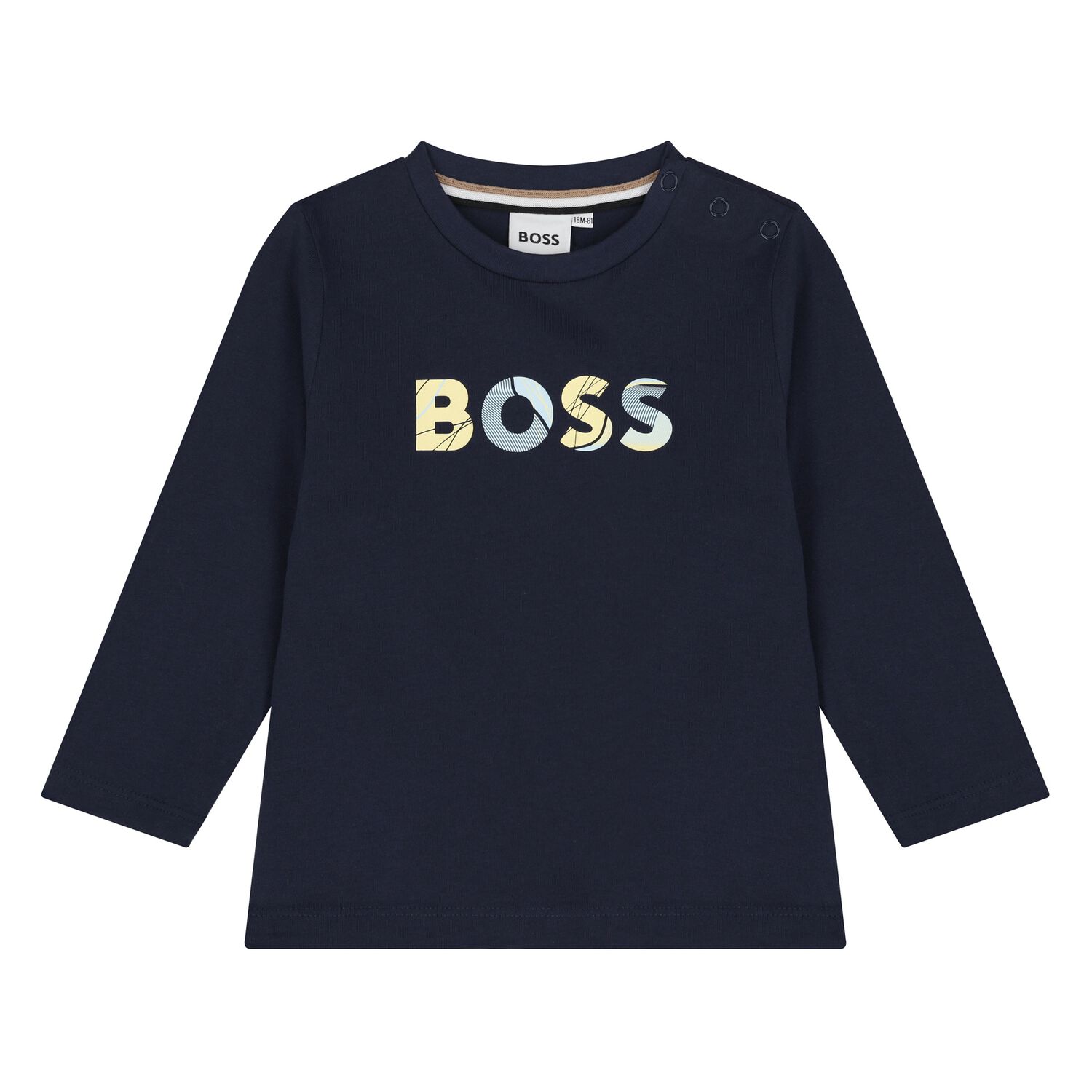 Younger Boys Navy Blue Logo Long Sleeve Top, 2, hi-res image number null