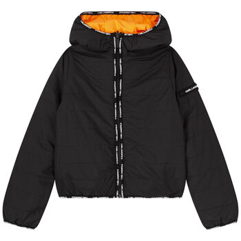 Boys Black & Orange Logo Reversible Puffer Jacket