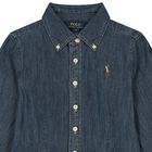 Girls Blue Denim Shirt Dress, 2, hi-res