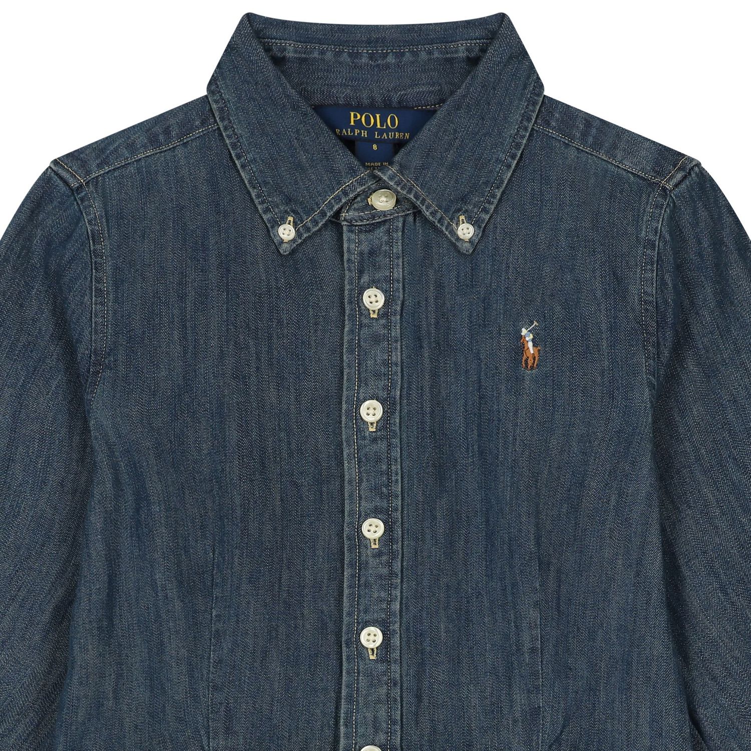 Girls Blue Denim Shirt Dress, 2, hi-res