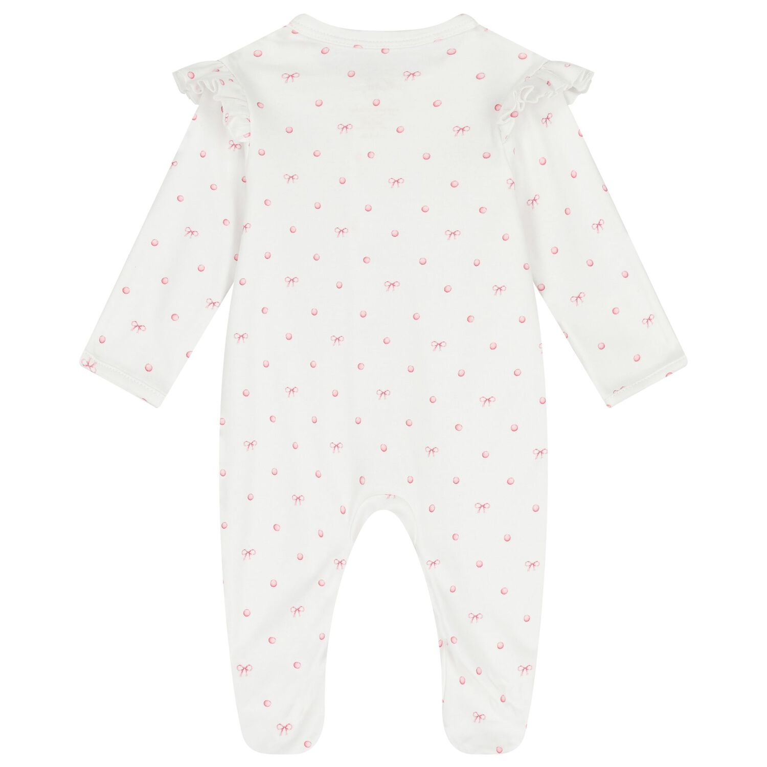 Baby Girls White & Pink Bow Babygrow, 1, hi-res