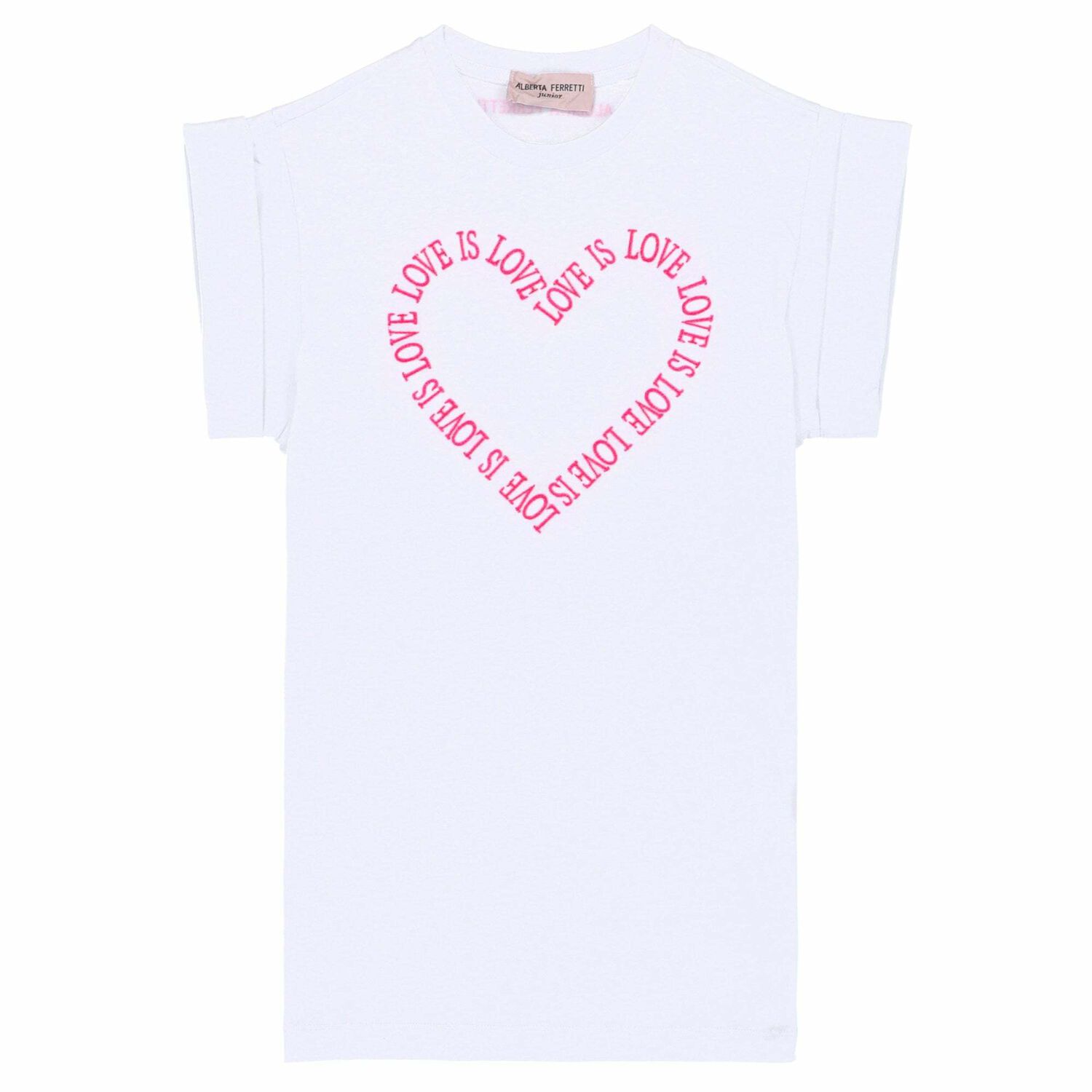 فستان تيشيرت بناتي مطرز باللون الابيض, 1, hi-res image number null