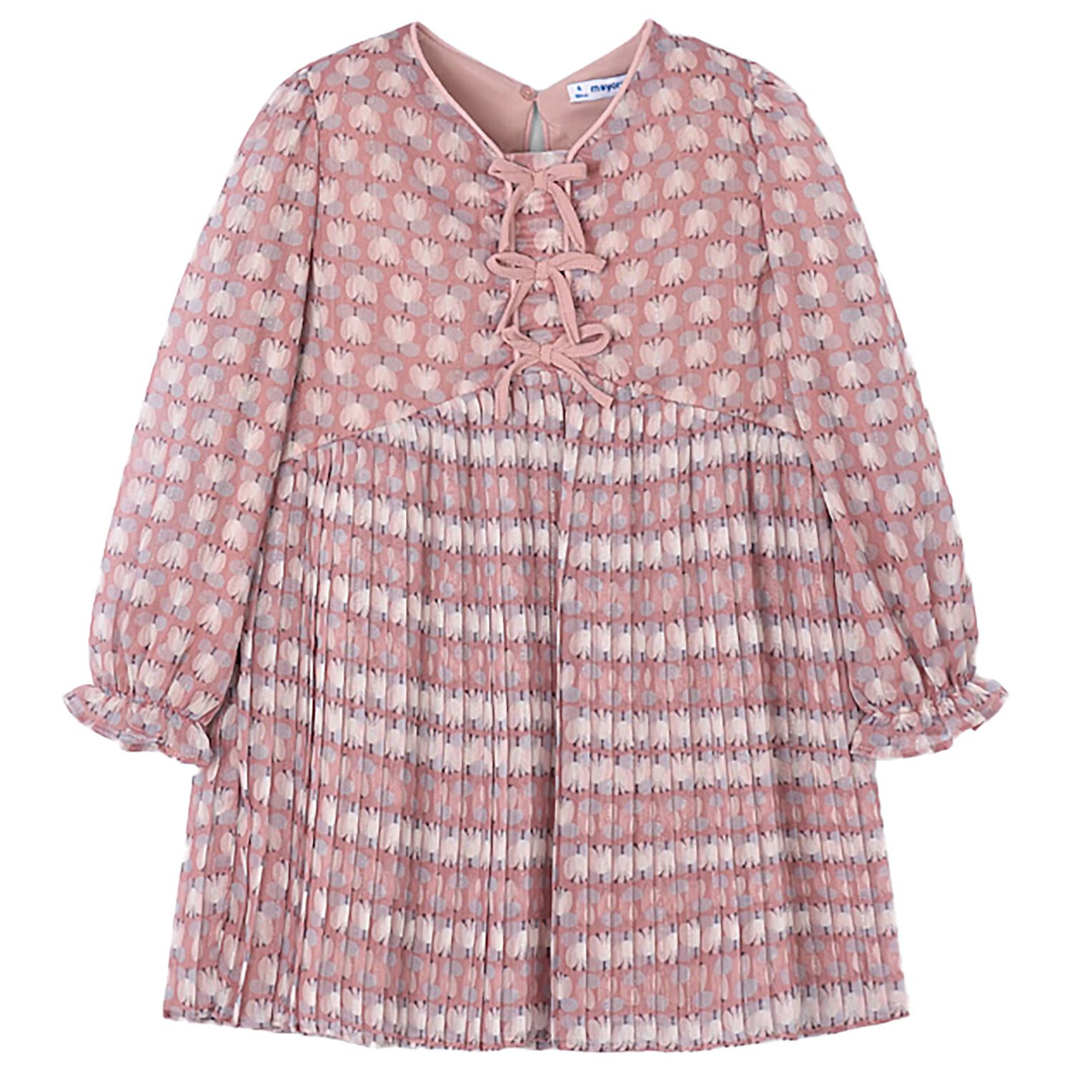 فستان بنات مزين بزهور باللون الوردى, 2, hi-res