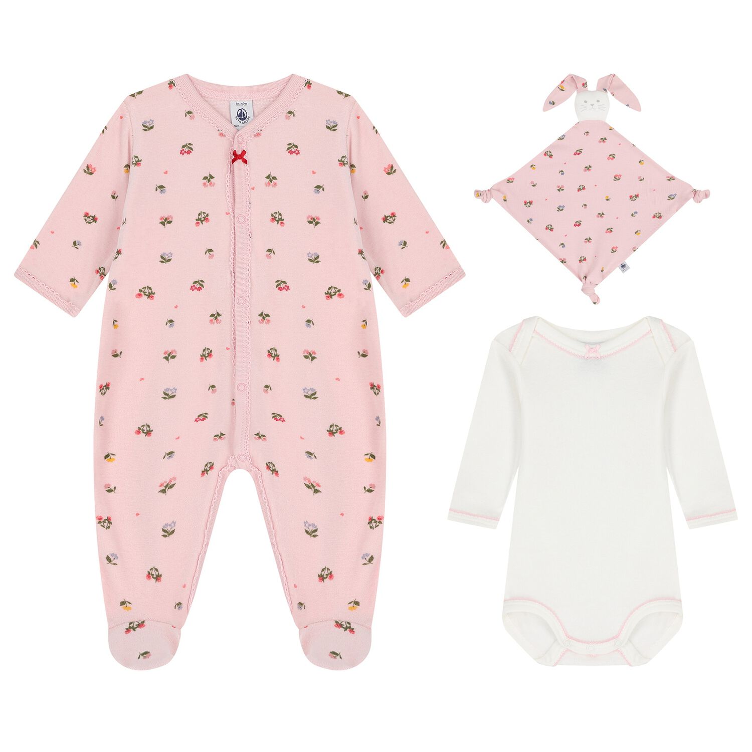 Baby Girls Pink & Ivory Floral Babygrow Gift Set, 1, hi-res