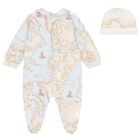 Baby Boys Ivory, Blue & Beige Geo Map Babygrow Set, 2, hi-res