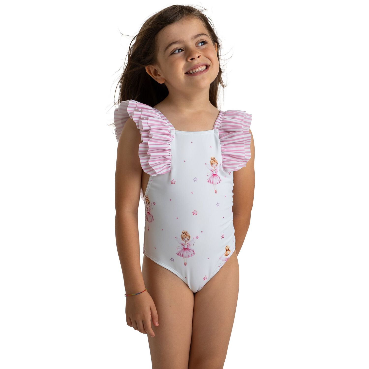 Girls White & Pink Ballerinas Swimsuit, 1, hi-res image number null