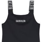 Girls Black Logo Swimsuit, 1, hi-res