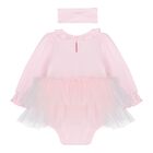 Baby Girls Pink Bow Tulle Dress Set , 2, hi-res