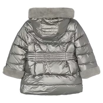 Girls Silver Puffer Coat