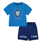 Boys Blue & Navy Logo Short Set, 1, hi-res
