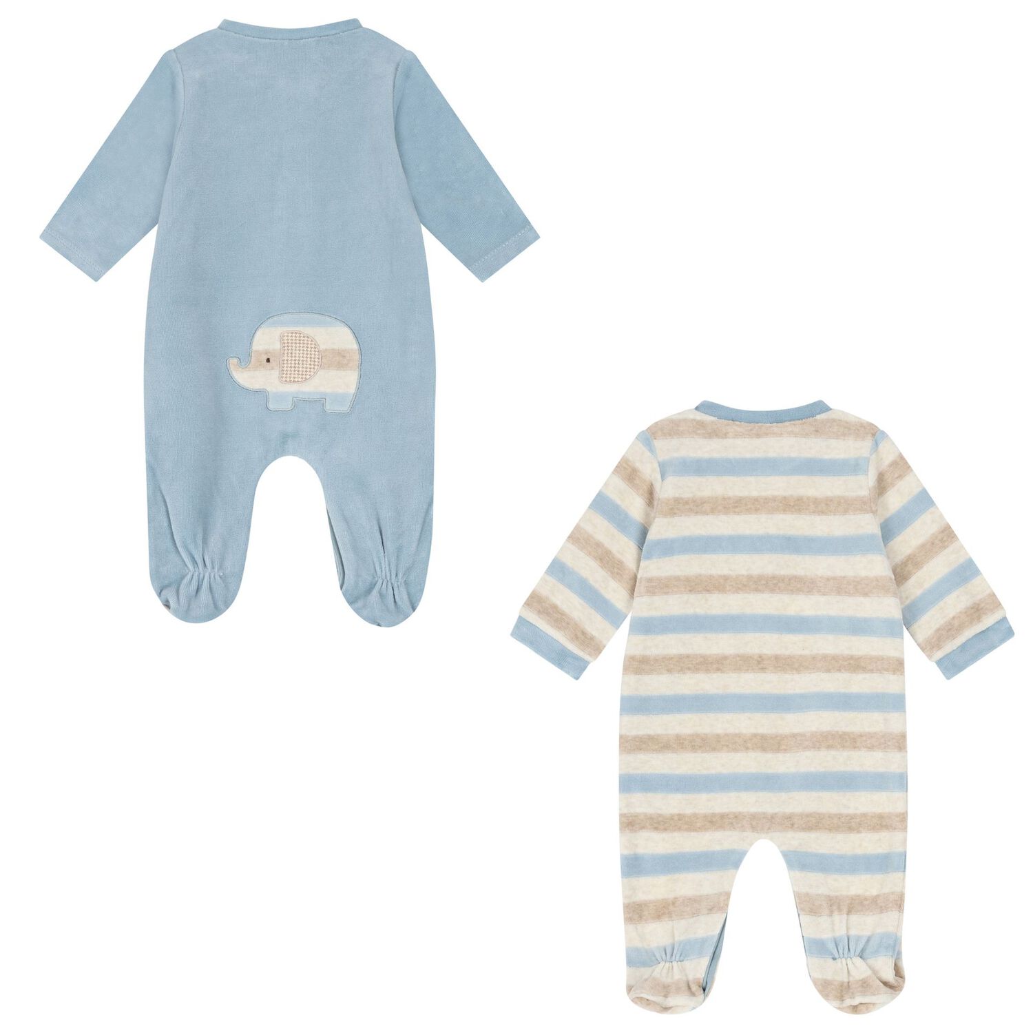 Baby Boys Blue & Beige Babygrows ( 2-Pack ), 2, hi-res