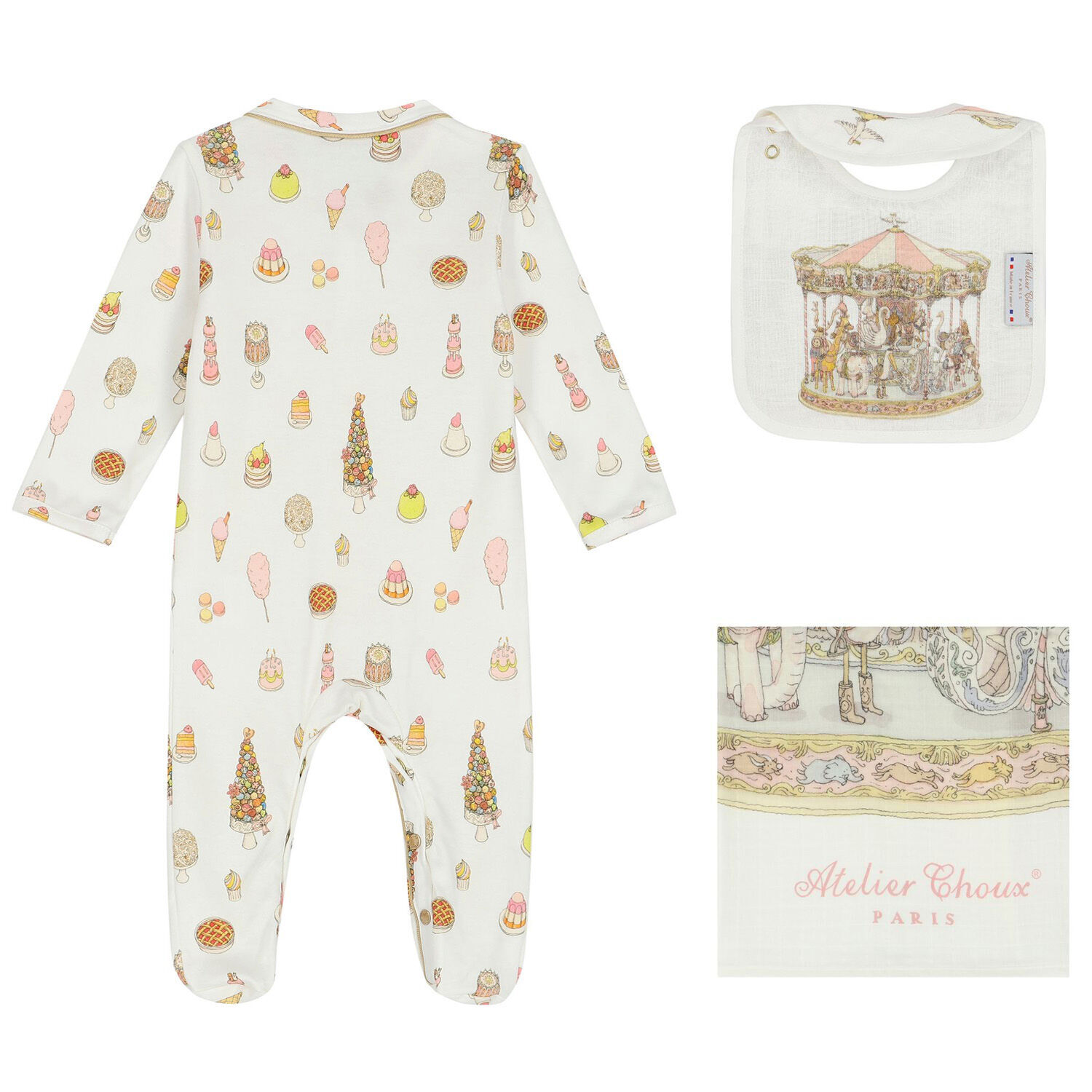 Baby Girls Ivory & Pink Carousel Babygrow Gift Set, 1, hi-res image number null