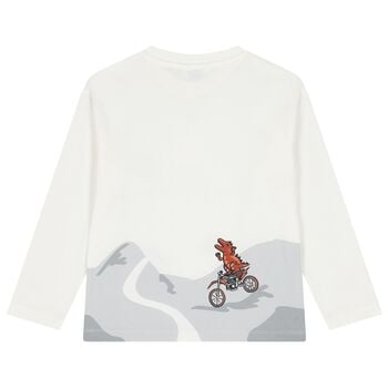 Boys Ivory Dinosaur Long Sleeve Top