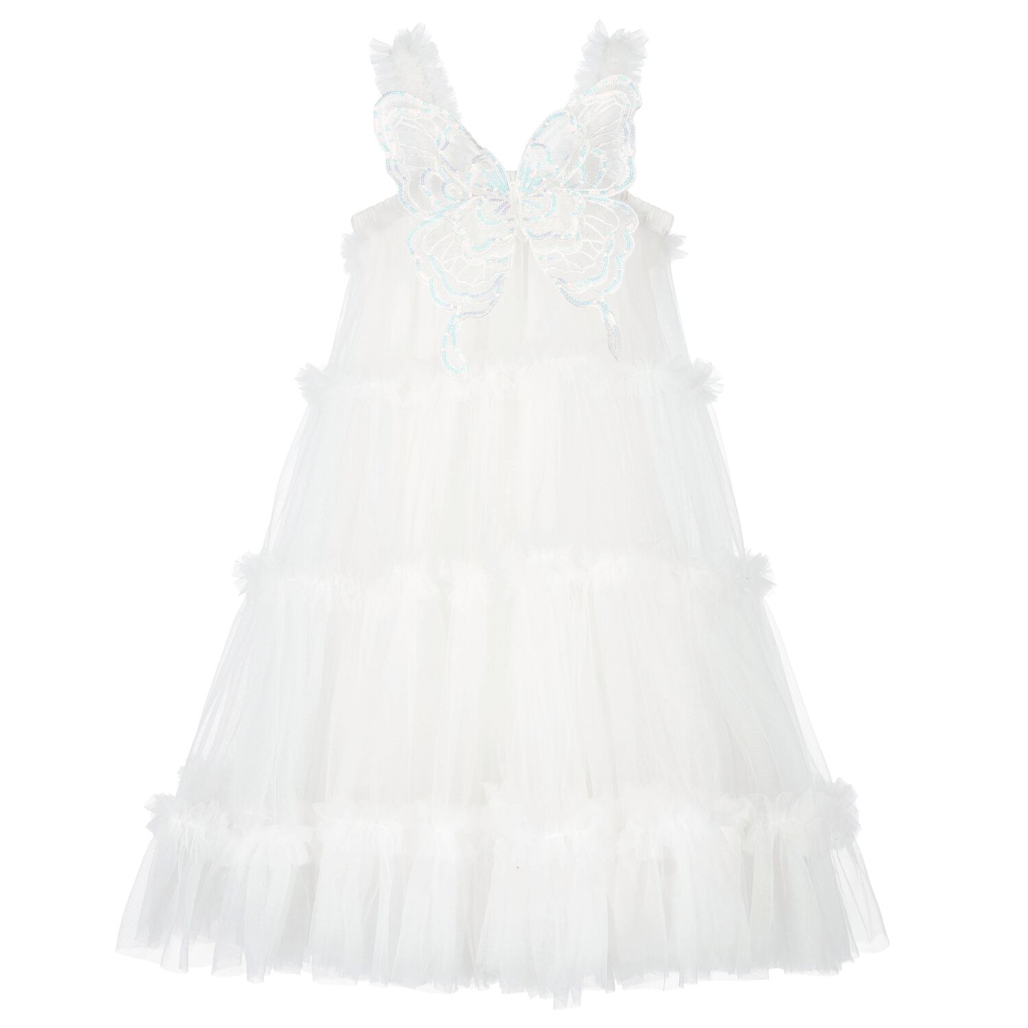Girls Ivory Butterfly Tulle Dress, 2, hi-res image number null