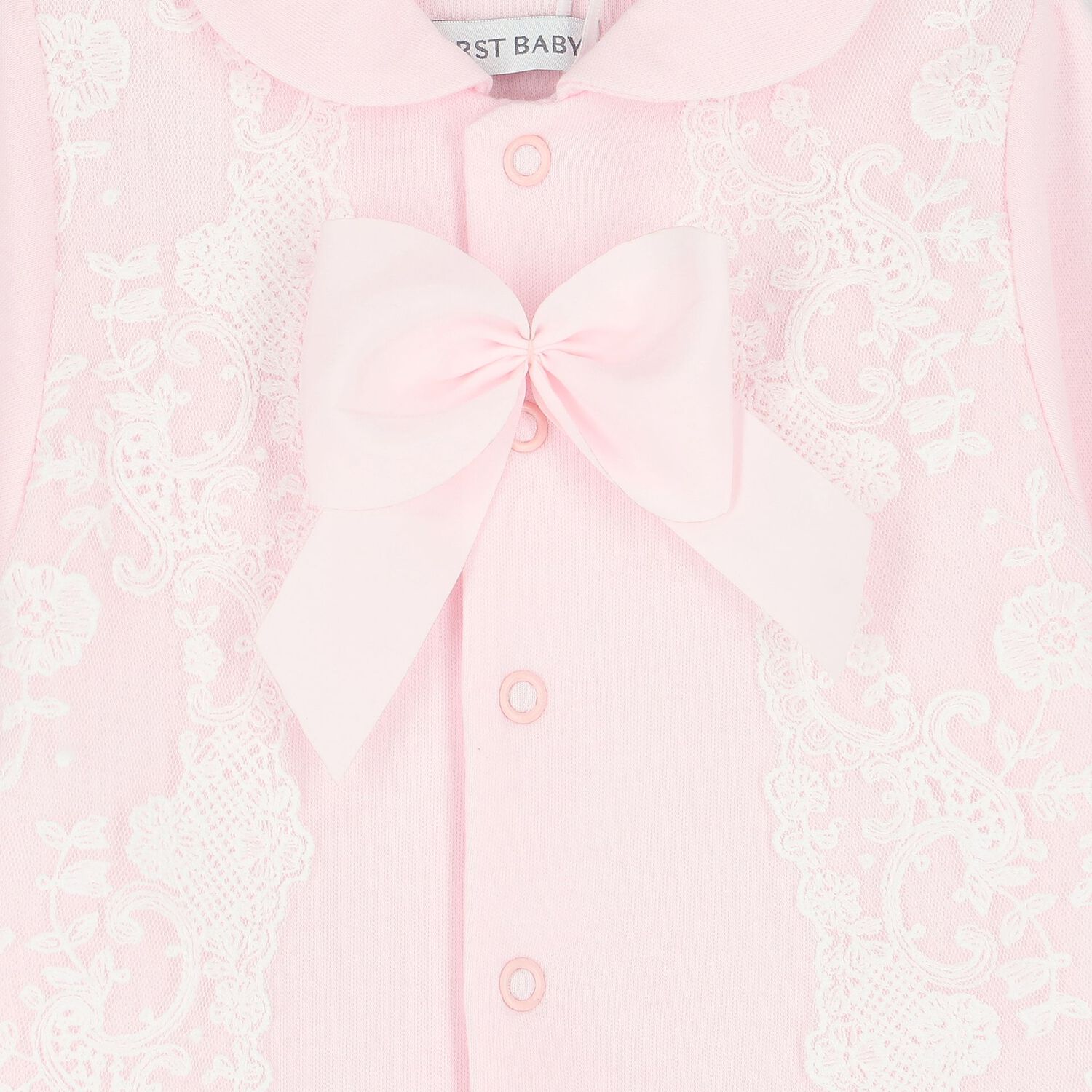 Baby Girls Pink Lace & Bow Babygrow, 2, hi-res