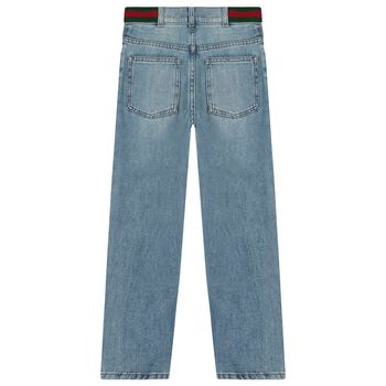 Boys Blue Web Striped Denim Jeans