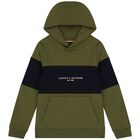 Boys Green & Navy Blue Logo Hooded Top, 2, hi-res