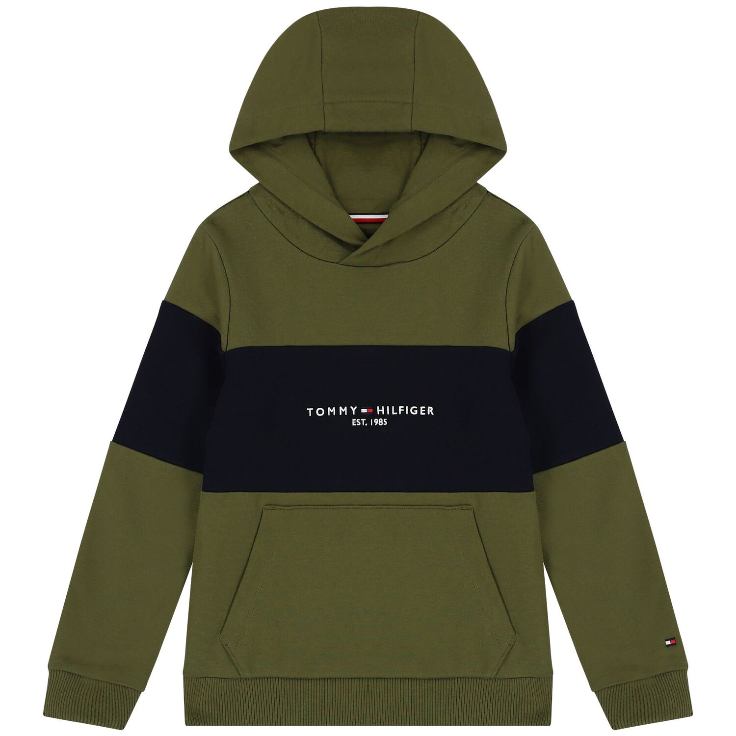 Boys Green & Navy Blue Logo Hooded Top, 2, hi-res image number null
