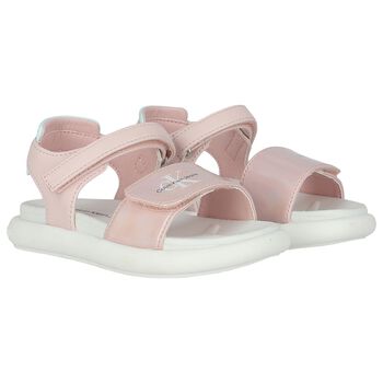 Girls Iridescent Pink Logo Sandals