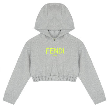 Girls Grey Logo Hooded Top