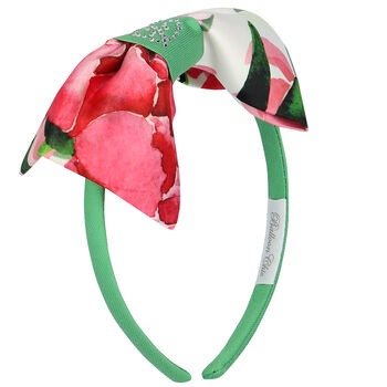 Girls White & Pink Floral Bow Headband