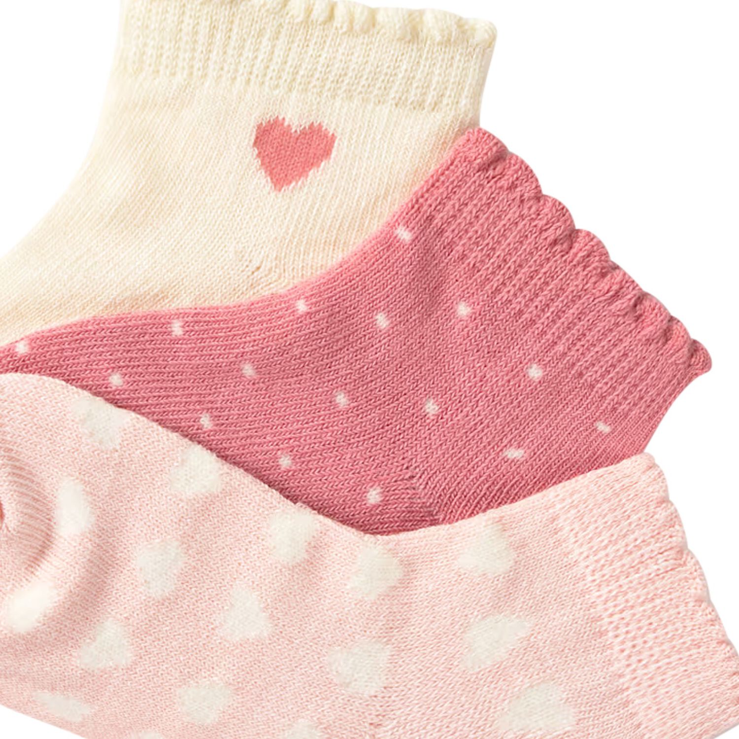 Younger Girls Ivory & Pink Socks ( 3 Pack ) , 2, hi-res