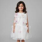 Girls White & Pink 3D Floral Organza Dress, 1, hi-res