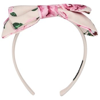 Girls Pink & Beige Bow Floral Headband