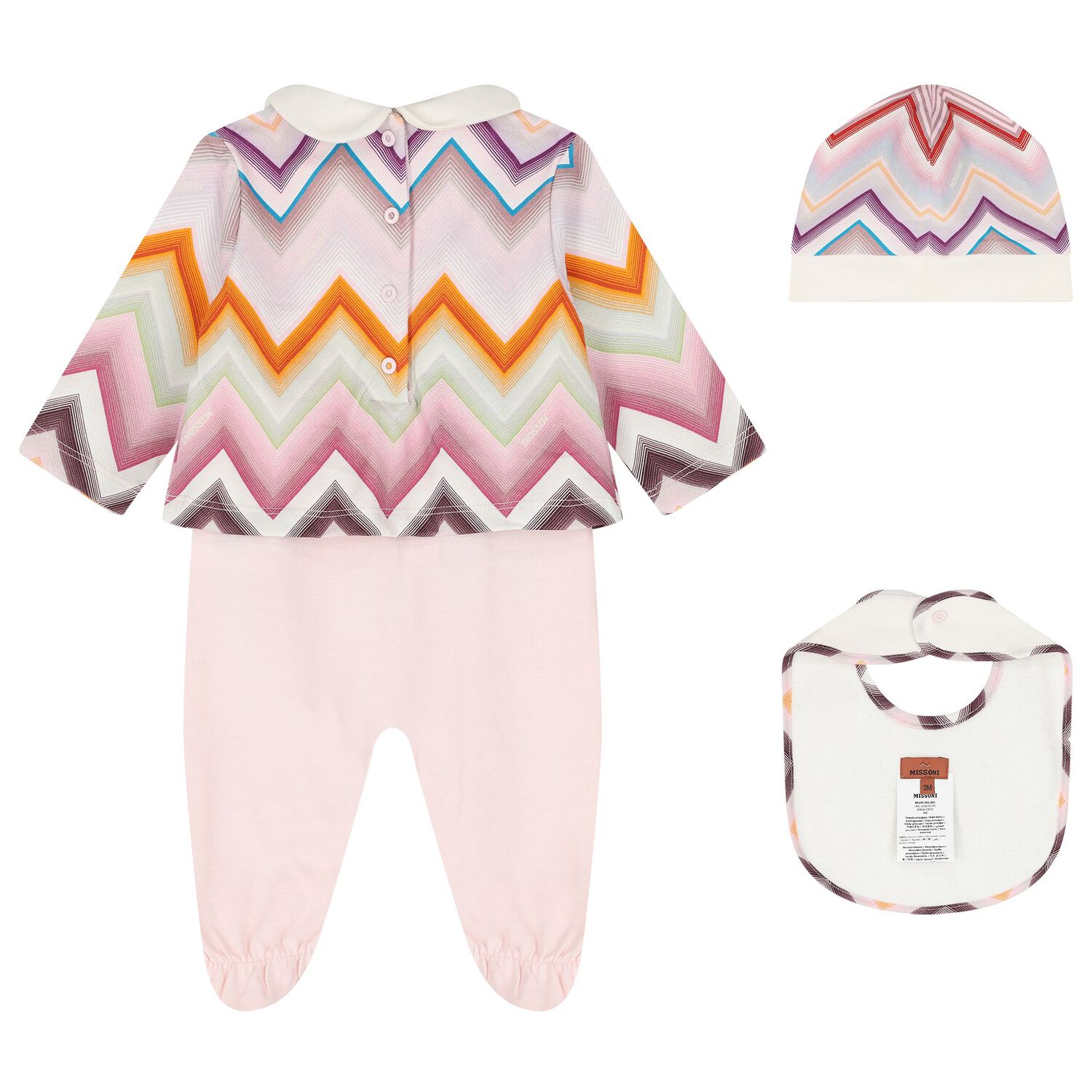 Baby Girls Ivory & Pink Logo Zig Zag Babygrow Gift Set, 1, hi-res