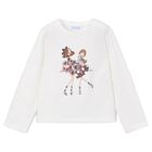 Girls White Long Sleeve Top, 3, hi-res