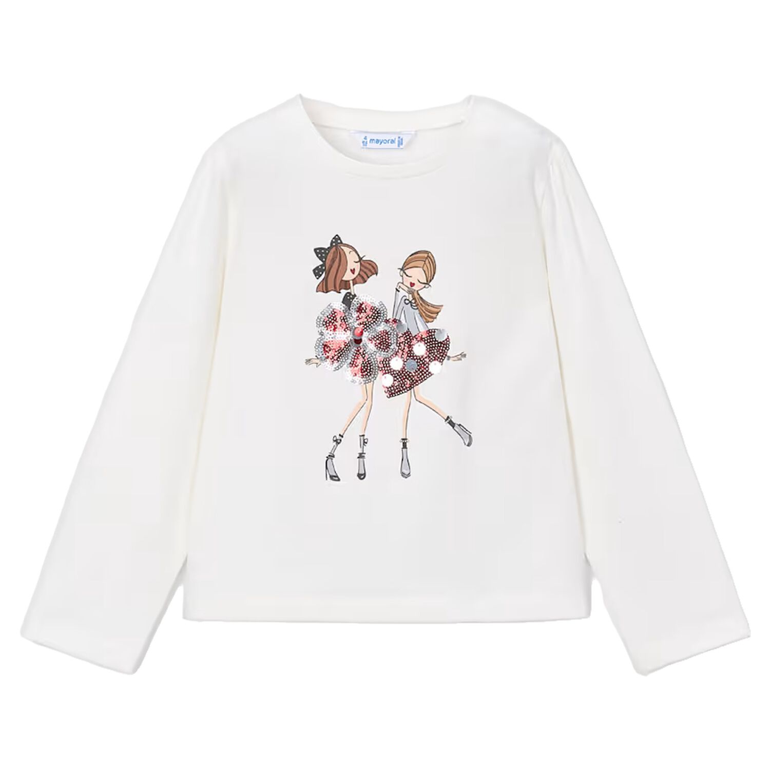 Girls White Long Sleeve Top, 3, hi-res