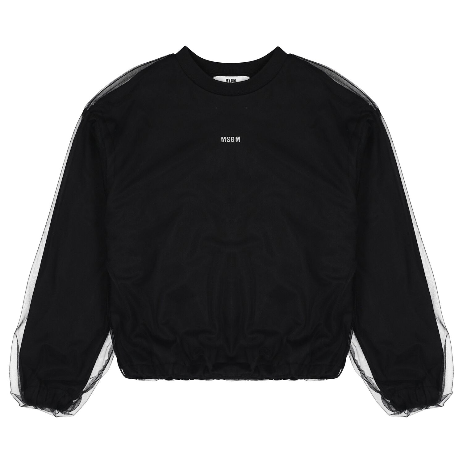 Girls Black Logo Overlay Tulle Sweatshirt, 1, hi-res