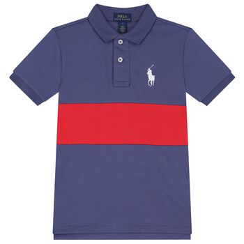 Boys Navy Blue & Red Stripe Big Pony Polo Shirt
