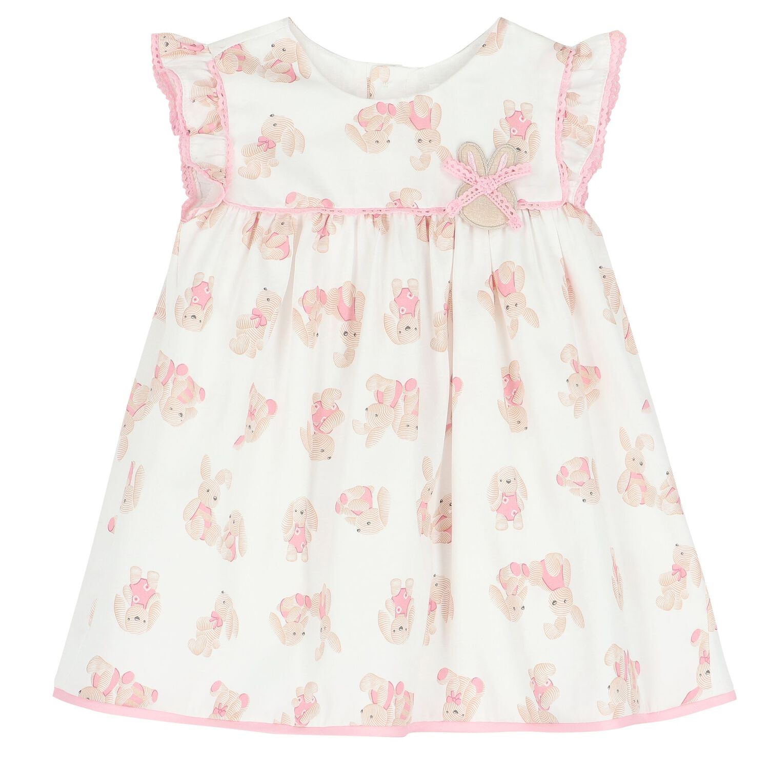 Baby Girls White & Pink Bunny Dress Set, 1, hi-res