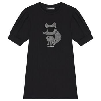 فستان بنات بشعار شوبيت باللون الأسود