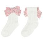 Girls White & Pink Bow Socks, 1, hi-res