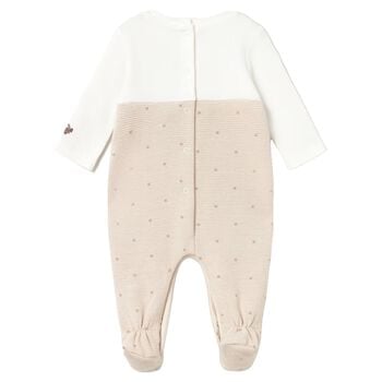 Baby Boys Ivory & Beige Polka Dot Babygrow